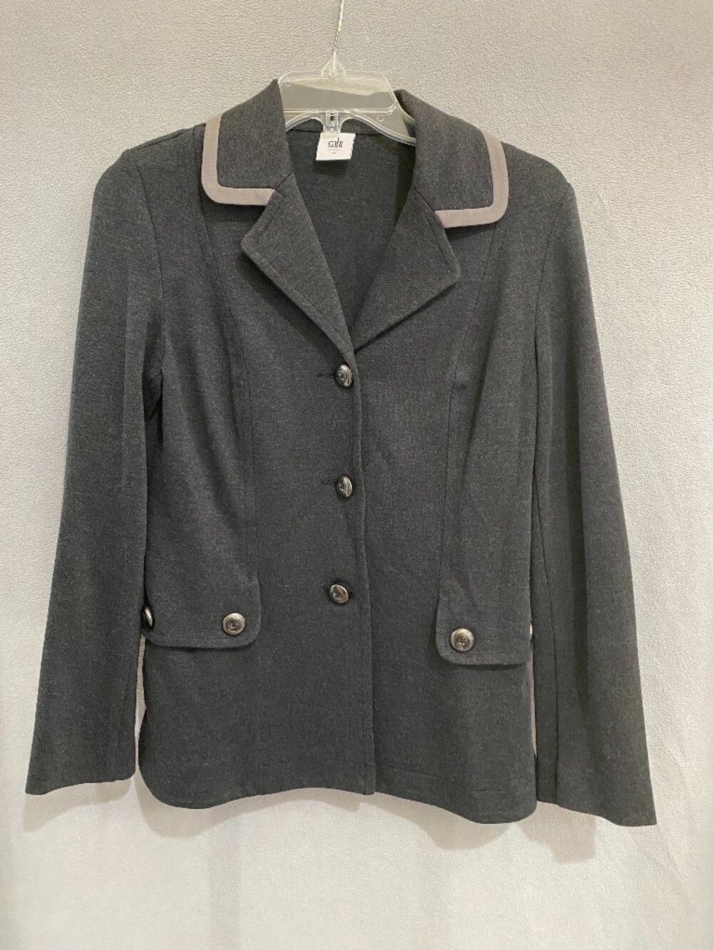 CAbi Charcoal Gray Blazer Jacket XS Contrast Trim Button Front